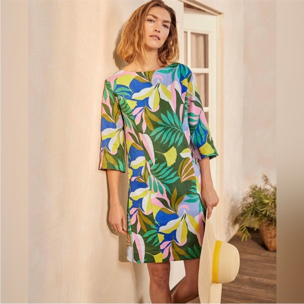 Boden Tropical Leaf Shift Dress - Green, Blue, Pink, Yellow